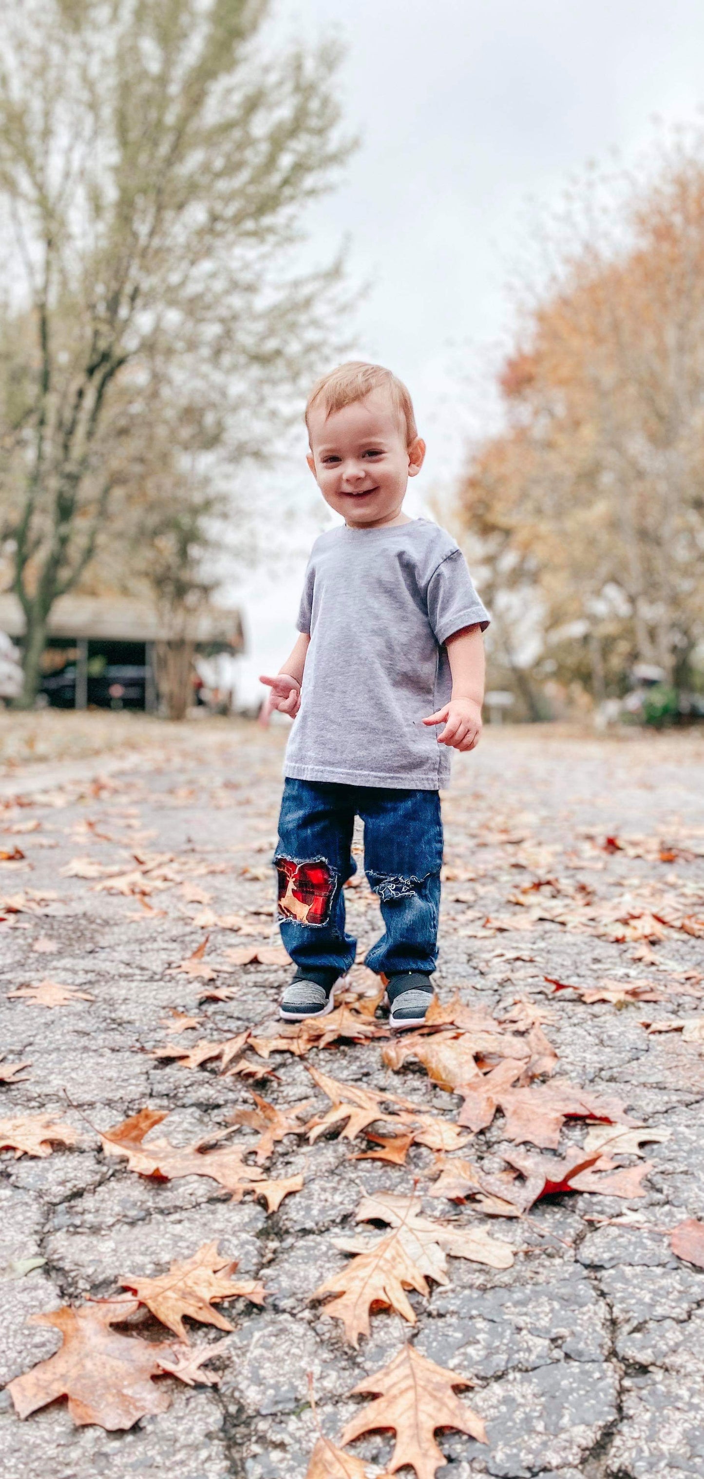 Reindeer Plaid Boys Distressed Jeans Christmas