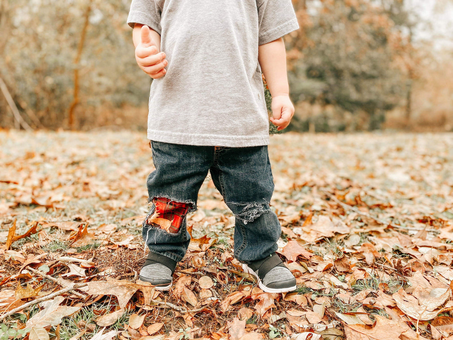 Reindeer Plaid Boys Distressed Jeans Christmas