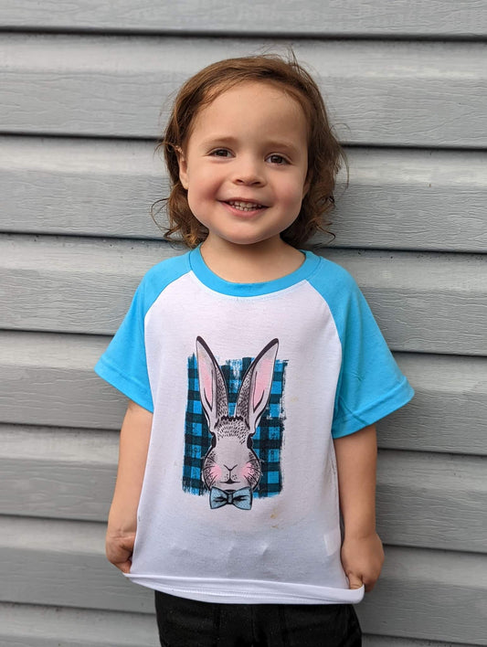 Easter Boys Shirts Blue Plaid Rabbit