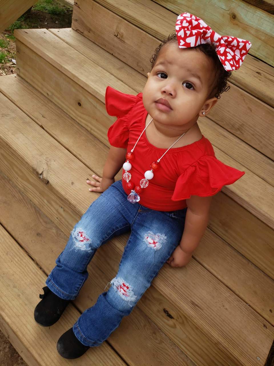 Red Heart Girls Distressed Jeans Valentines
