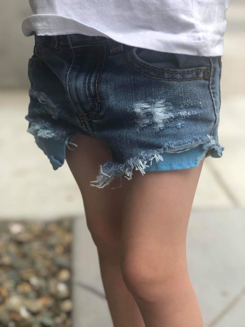 Blue Pocket Girls Distressed Jeans Shorties