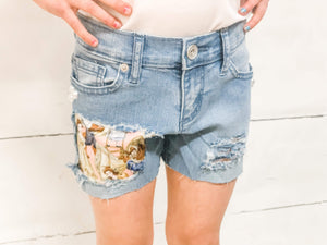 Disney Princess Belle Girls Distressed Jeans Shorts Denim