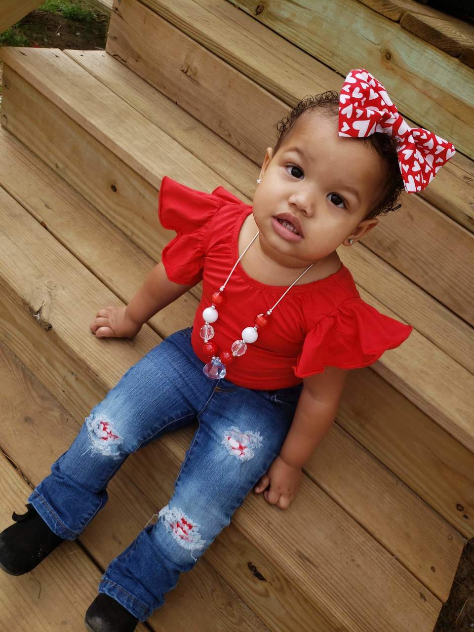 Red Heart Girls Distressed Jeans Valentines