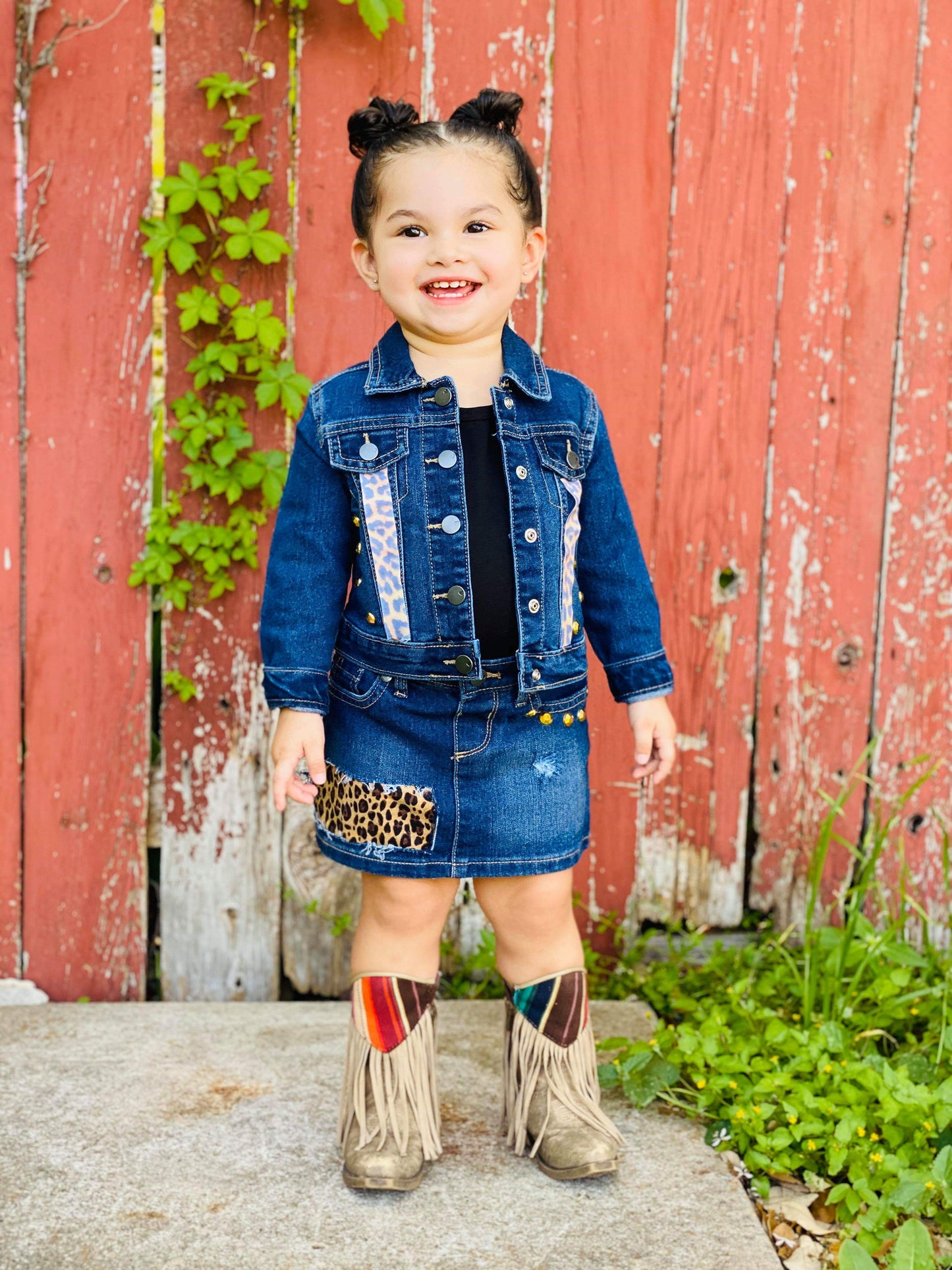 Cheetah Print Denim Outfit Sets Girls