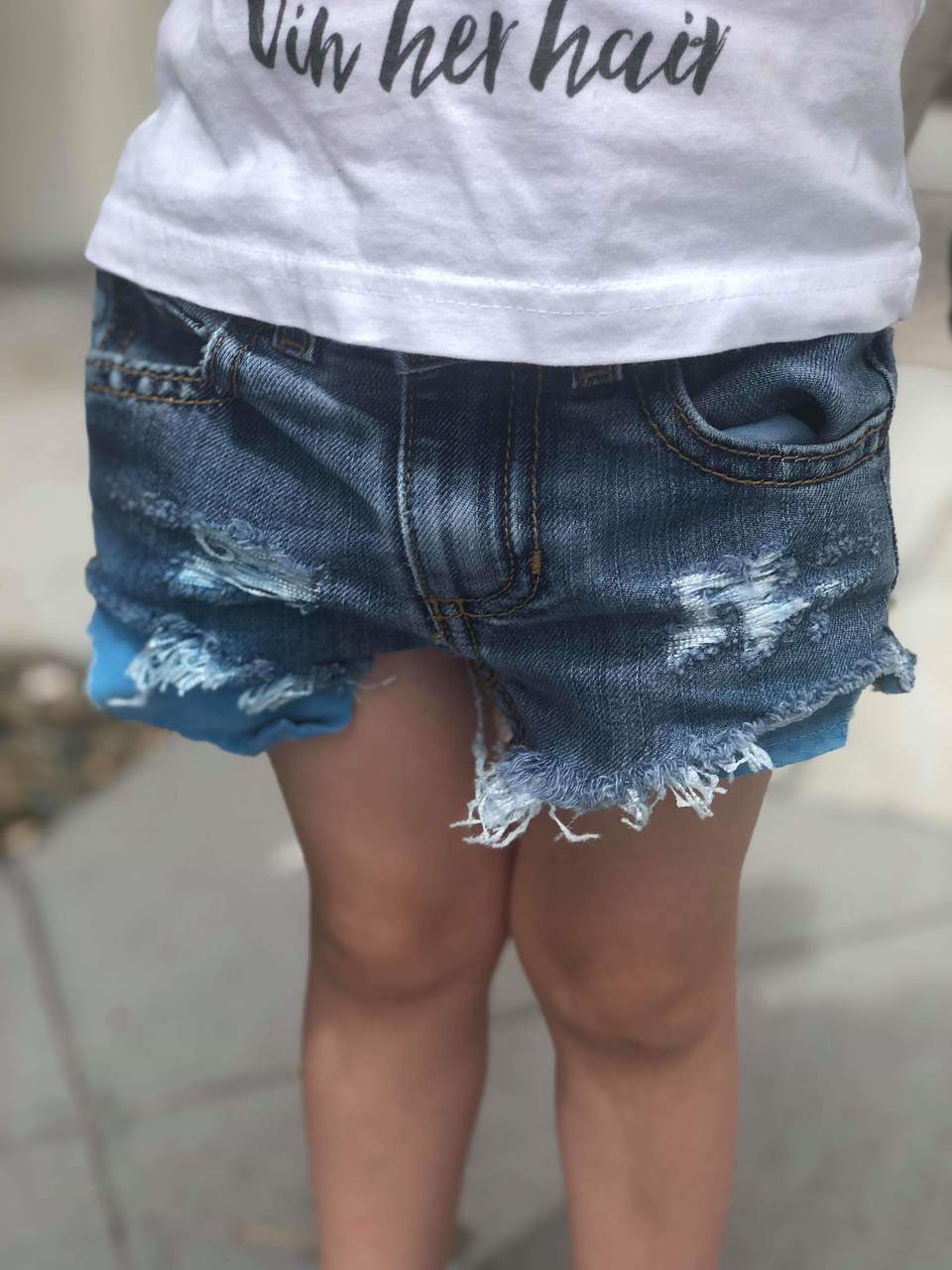 Blue Pocket Girls Distressed Jeans Shorties