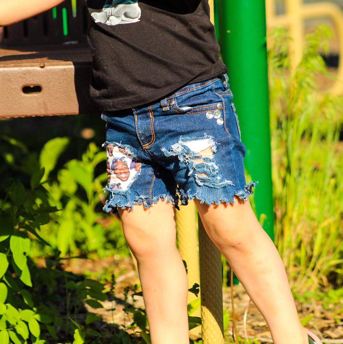 Tupac Girls Distressed Jeans Shorts