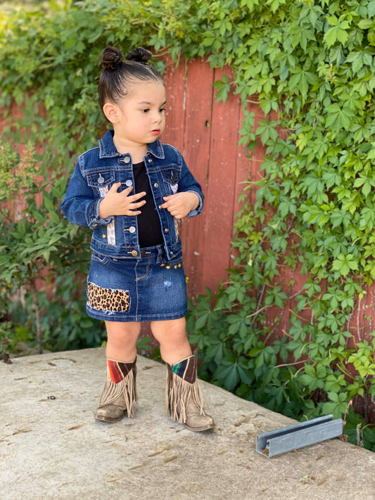 Cheetah Print Denim Outfit Sets Girls