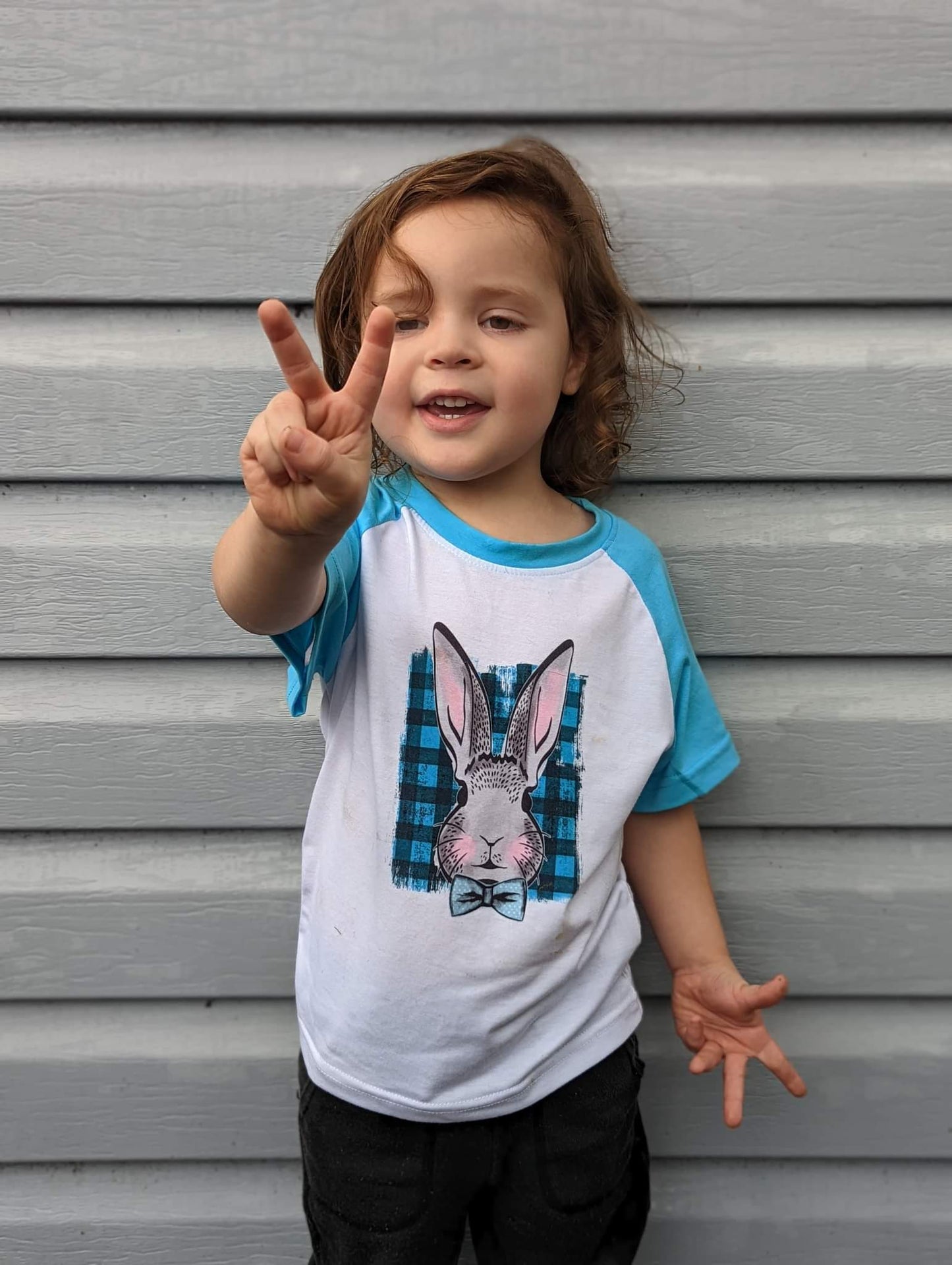 Easter Boys Shirts Blue Plaid Rabbit