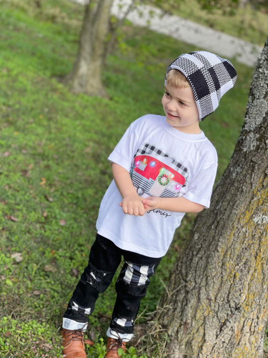 White Buffalo Plaid Unisex Distressed Jeans Christmas Girls Distressed Jeans Boys Distressed Jeans